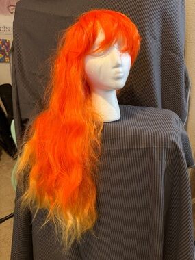 Vibrant Orange Long Women's Wig with Blonde Tips